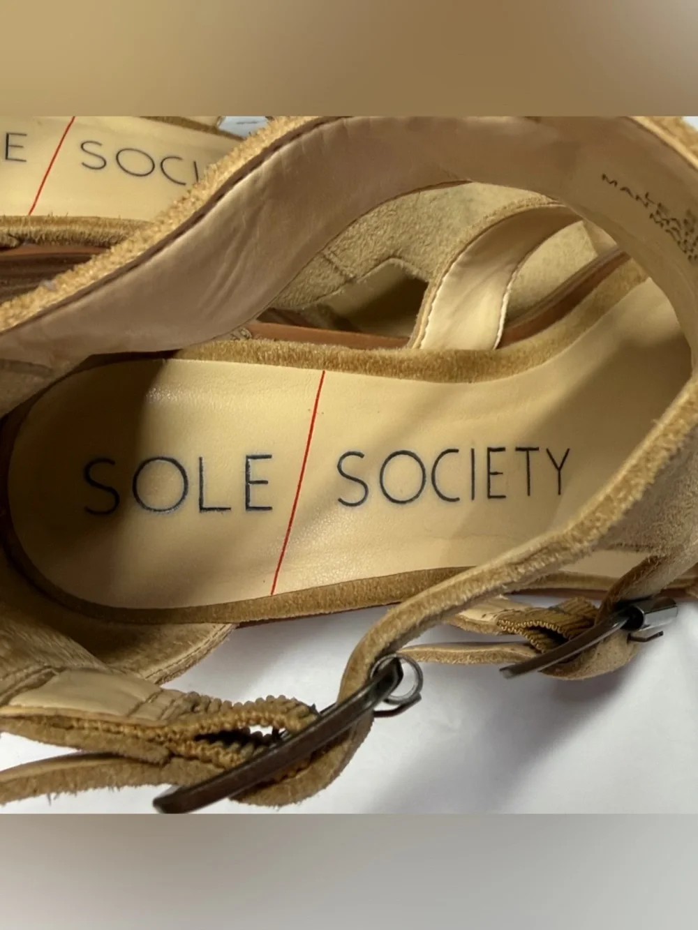 Sole Society Suede Tan Block Heel Sandals Size 6 Buckle T Strap